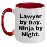 Funny Lawyer Gifts, Two Tone Coffee Mug, Lawyer By Day Ninja By Night, Gifts from Men, Gifts for Lawyer - Unique Father's Day Present - Main
